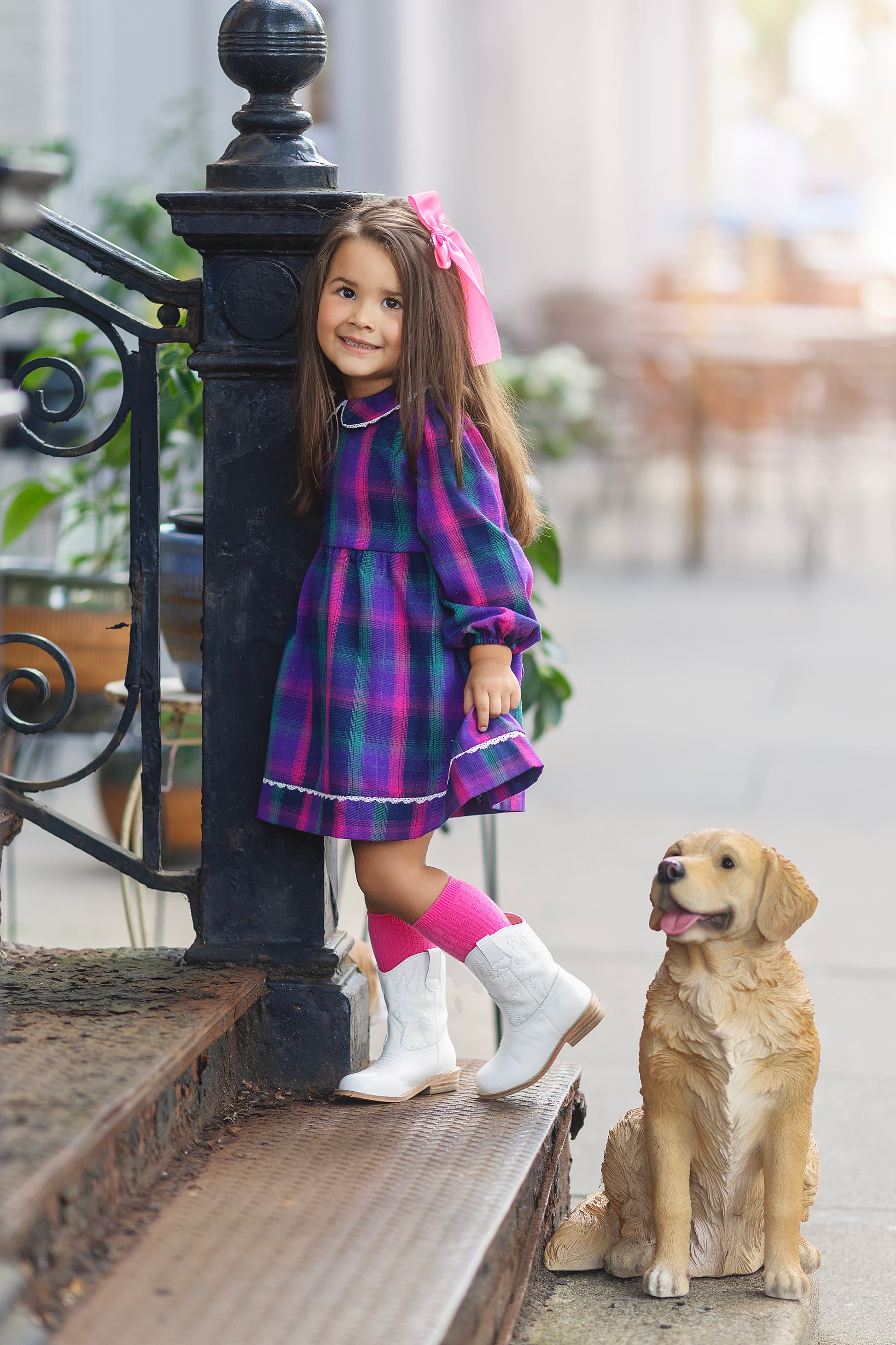 purple flannel dress Elastic Sleeve Dress Purple Cotton Plaid XS / Purple Cotton Plaid