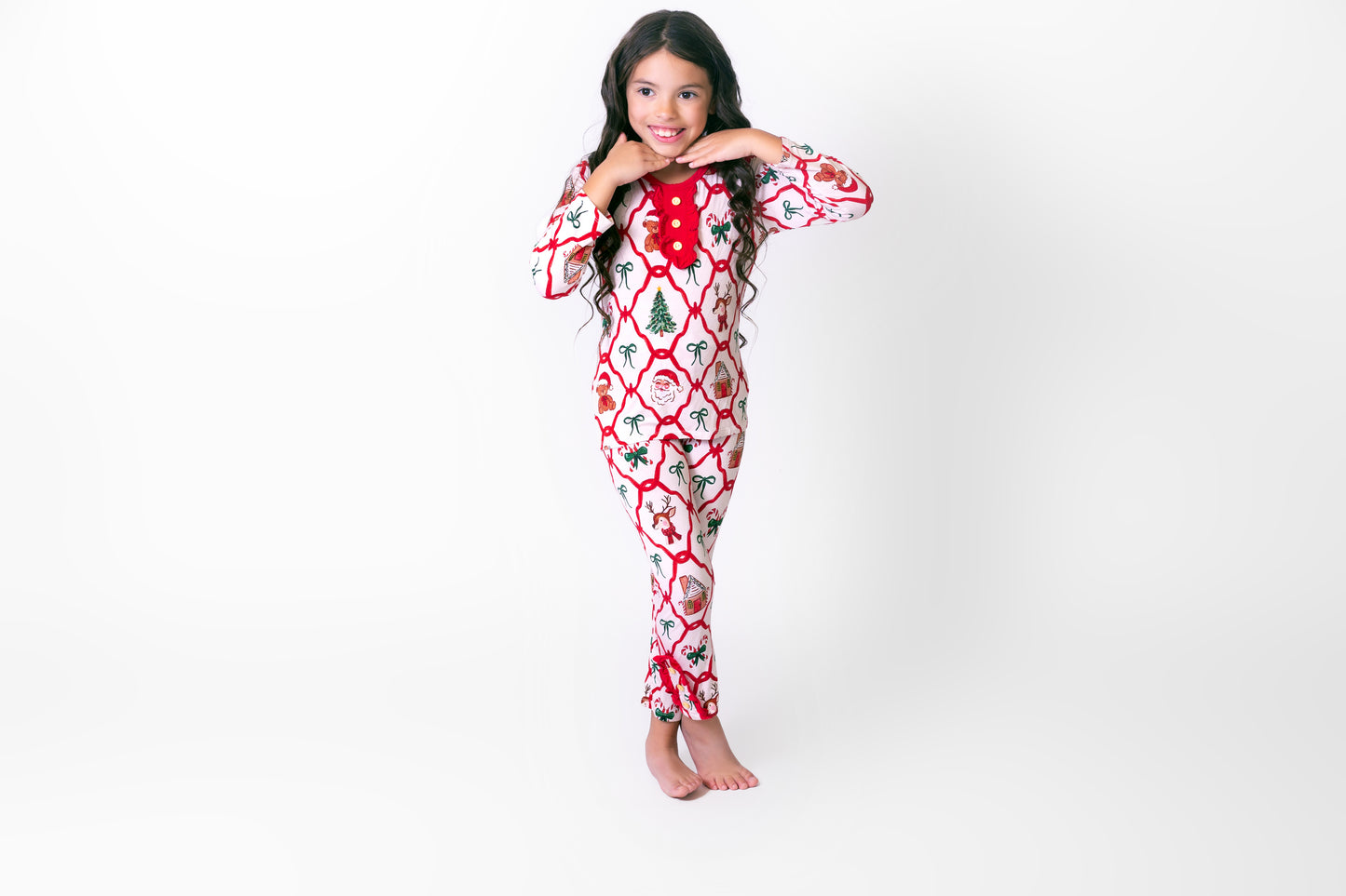 Santa's Teddy Bear Party Girls Pajama Set