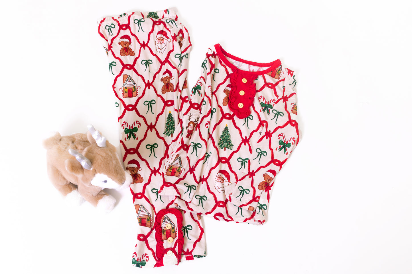 Santa's Teddy Bear Party Girls Pajama Set