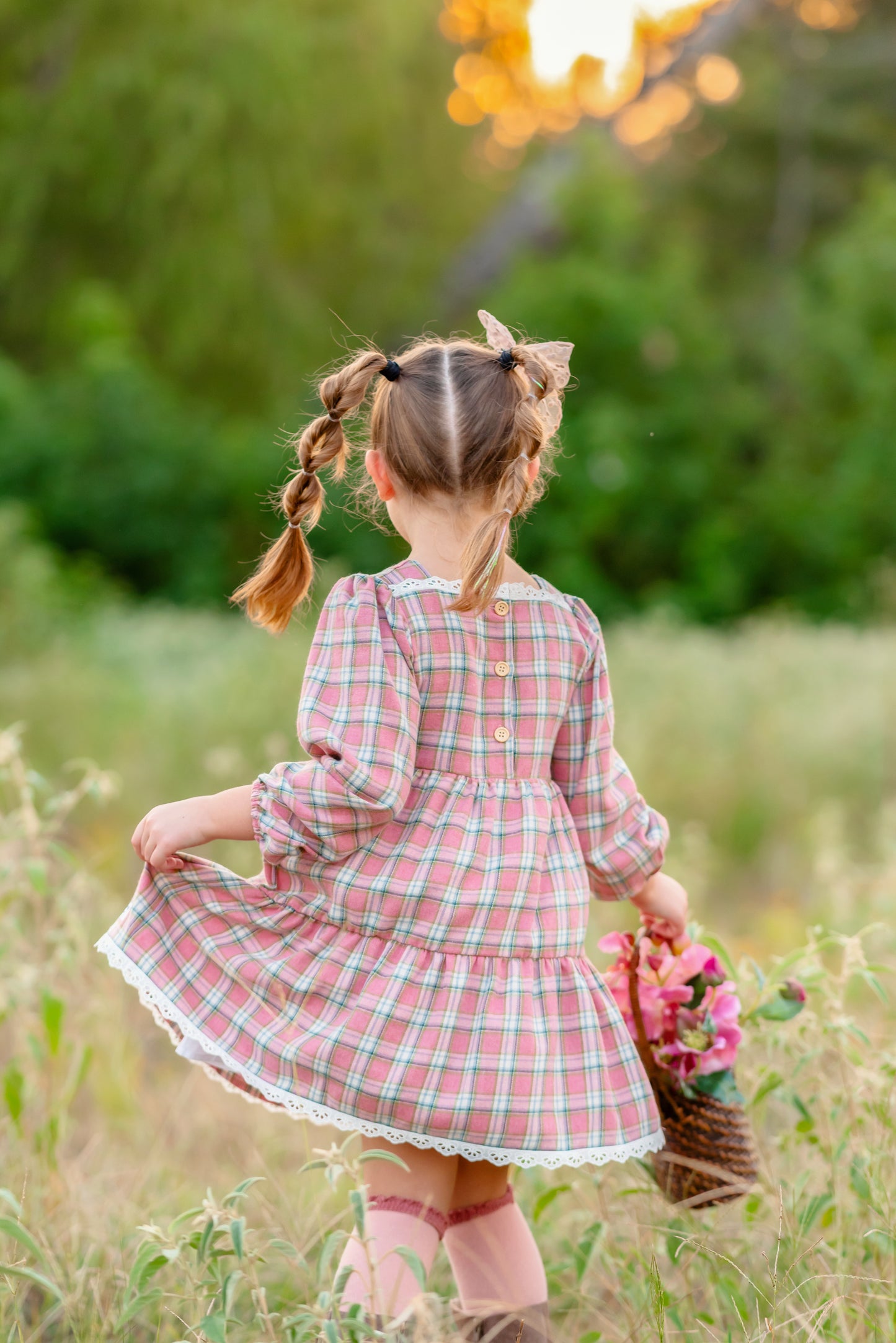 Fall Pink Plaid Long Sleeve Dress