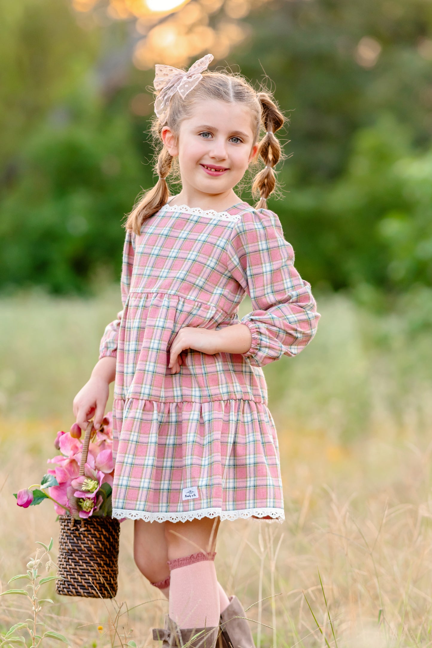 Fall Pink Plaid Long Sleeve Dress