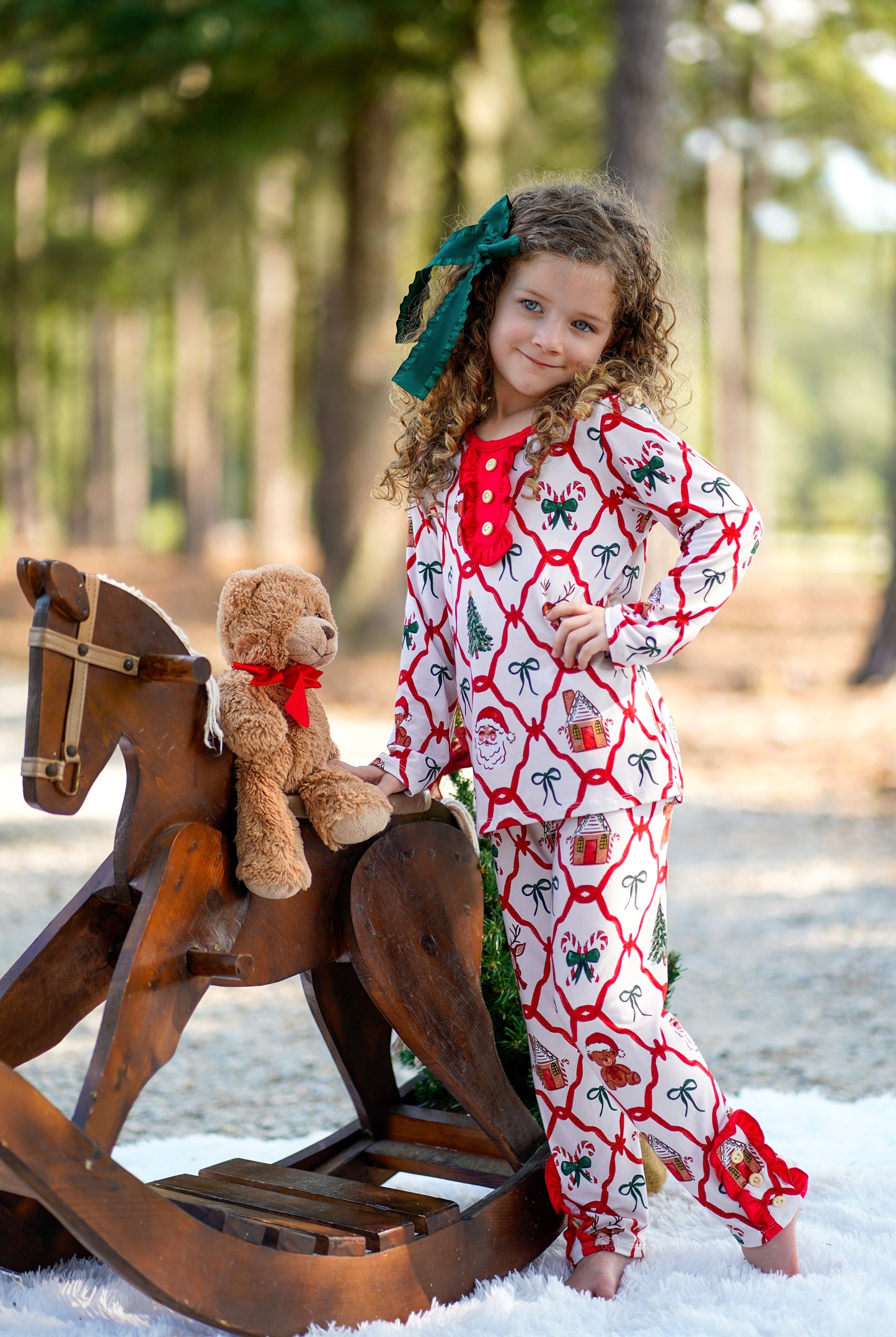 Santa's Teddy Bear Party Girls Pajama Set