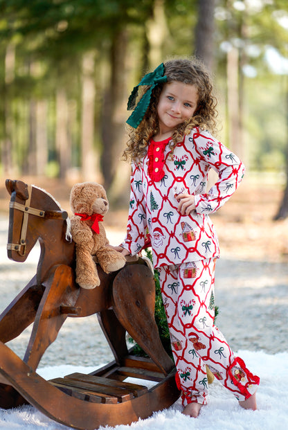 Santa's Teddy Bear Party Girls Pajama Set