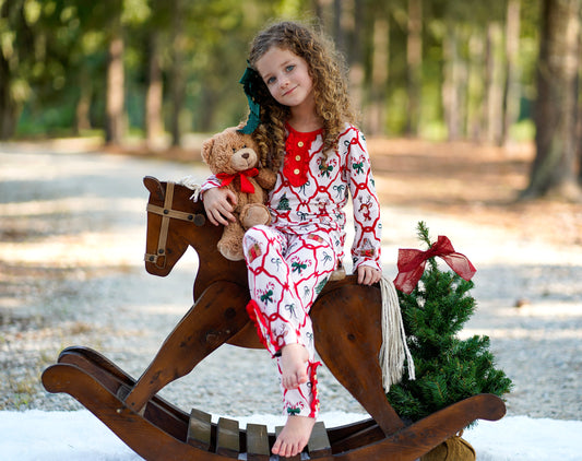 Santa's Teddy Bear Party Girls Pajama Set