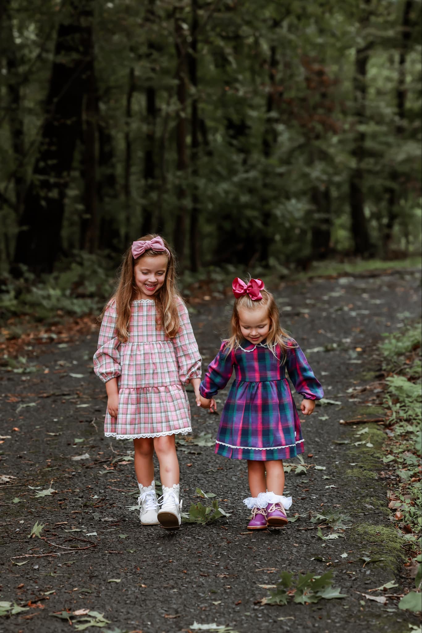 Fall Pink Plaid Long Sleeve Dress