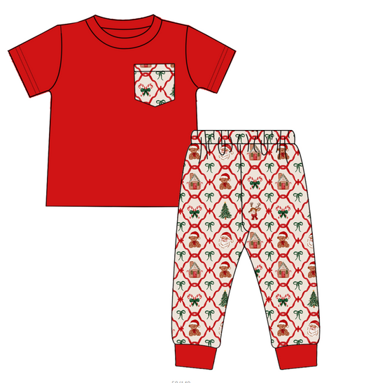 Santa's Teddy Bear Party Boys Pajama set